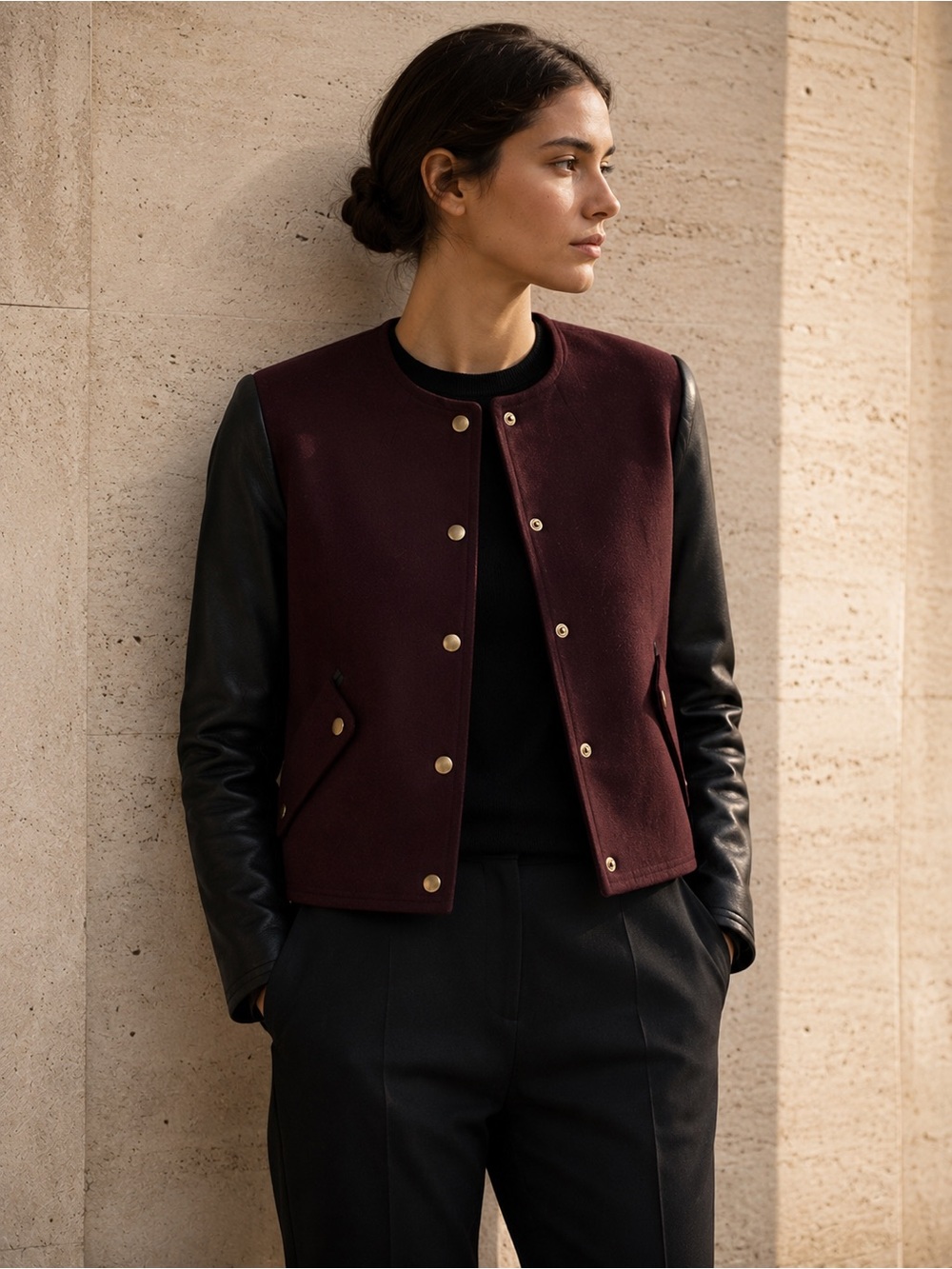 Club Monaco Wool & Leather Bomber Jacket